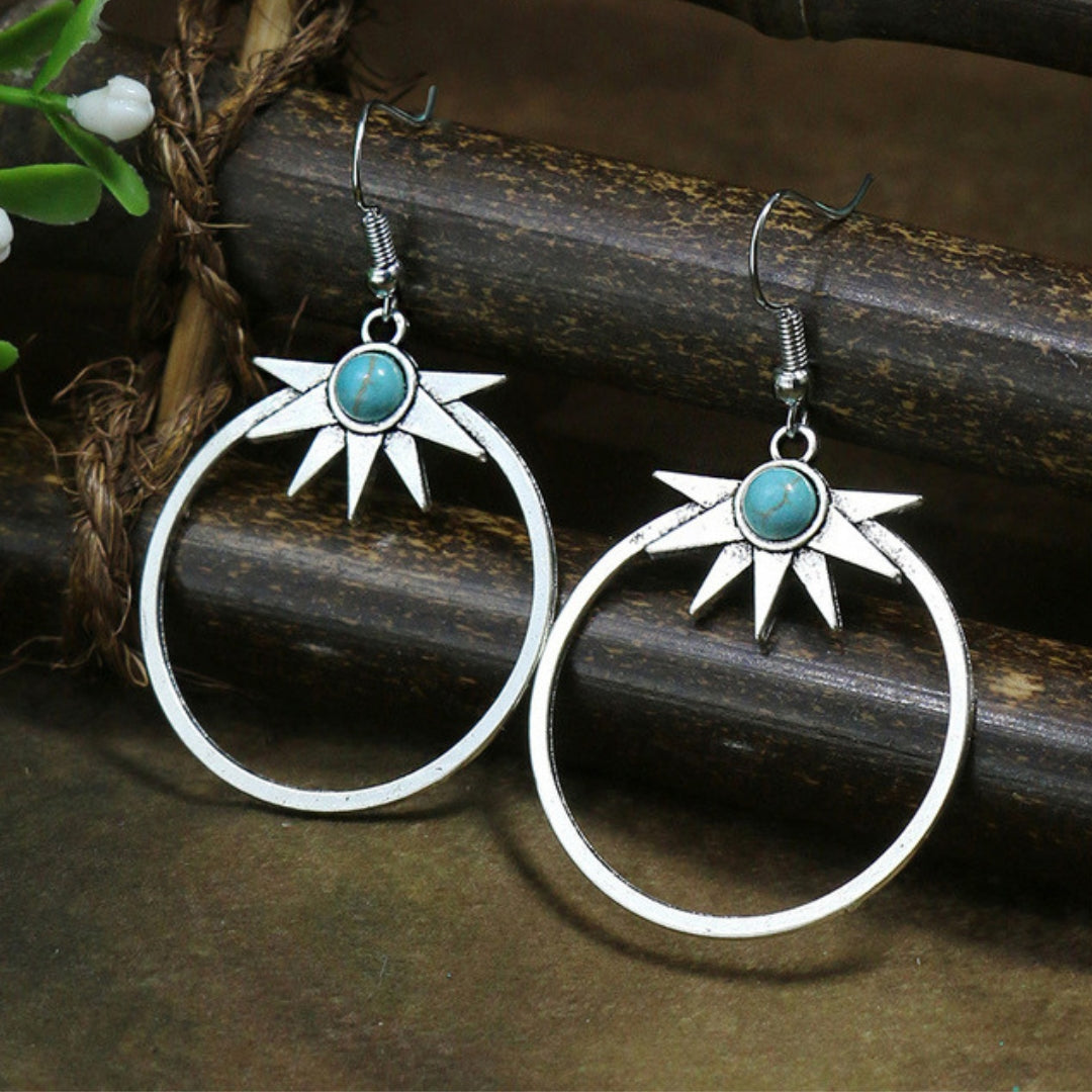 Silver Half Sun Opal Earrings