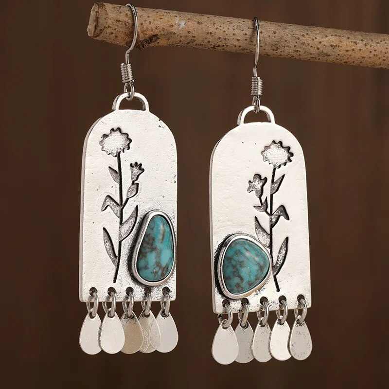 Blue Stone Flower Earrings