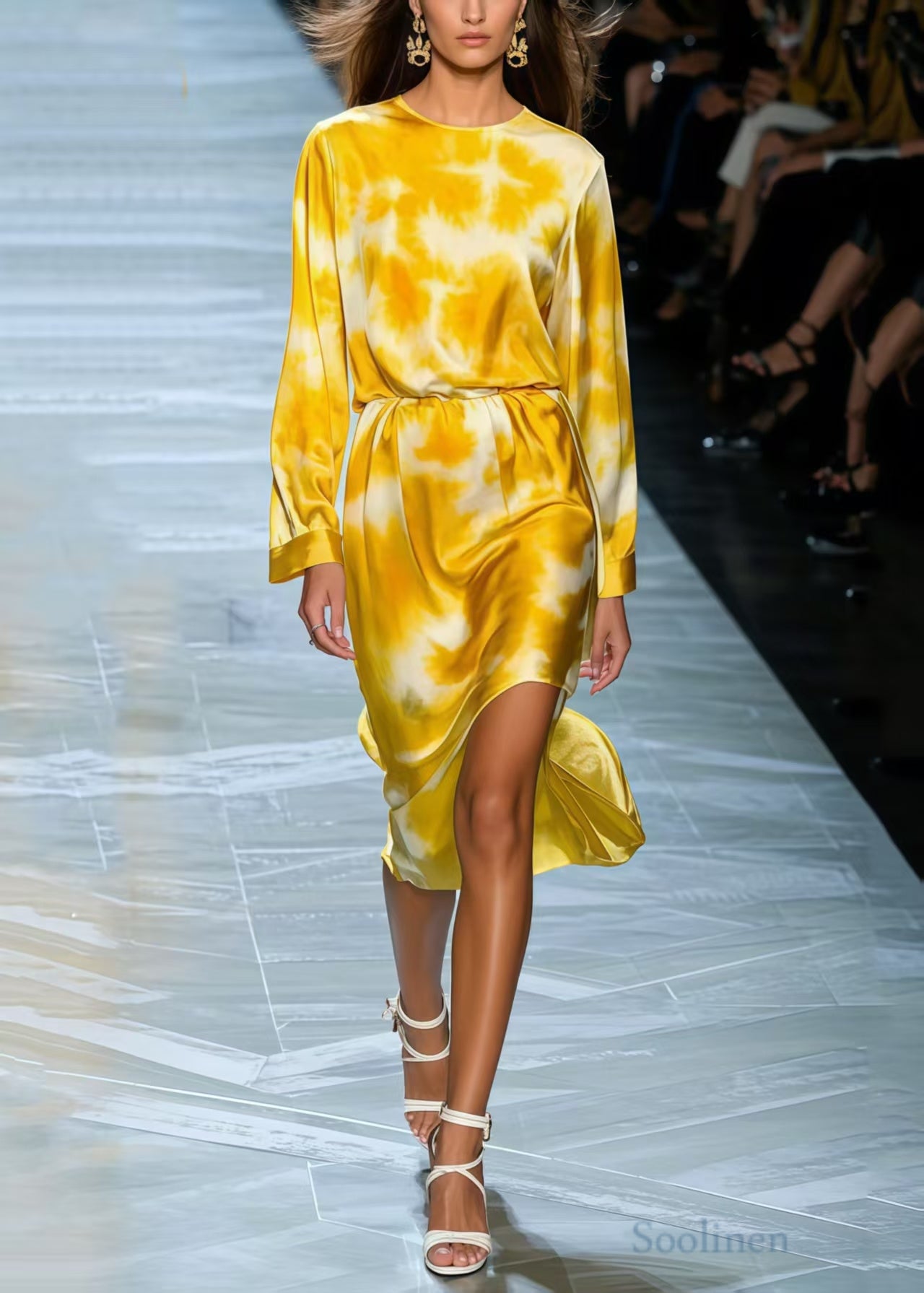 Yellow Tie Dye Silk Day Dress Spring