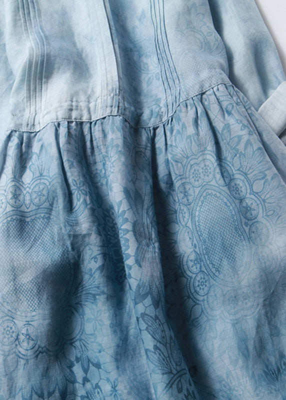 Fitted Blue O-neck Patchwork Tunic Long Dresses Half Sleeve