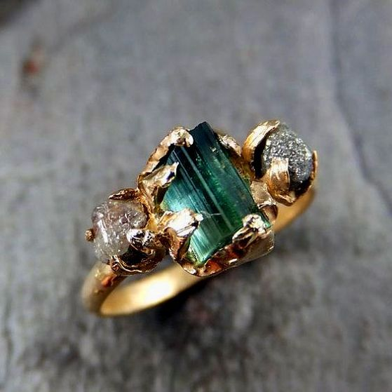 Green Glass Gold Ring