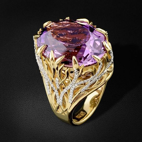 Purple Glass Gold Ring