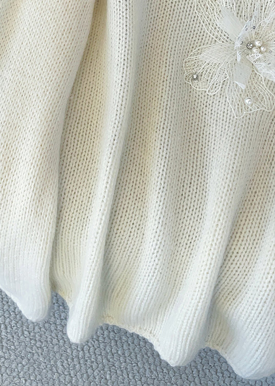 Loose White Nail Bead Knit Sweaters Fall