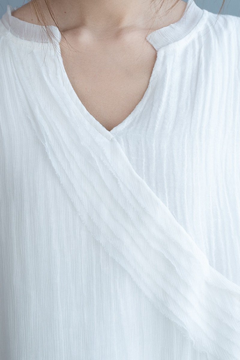 White Silk Linen Long Summer Dresses V-neck Clothing