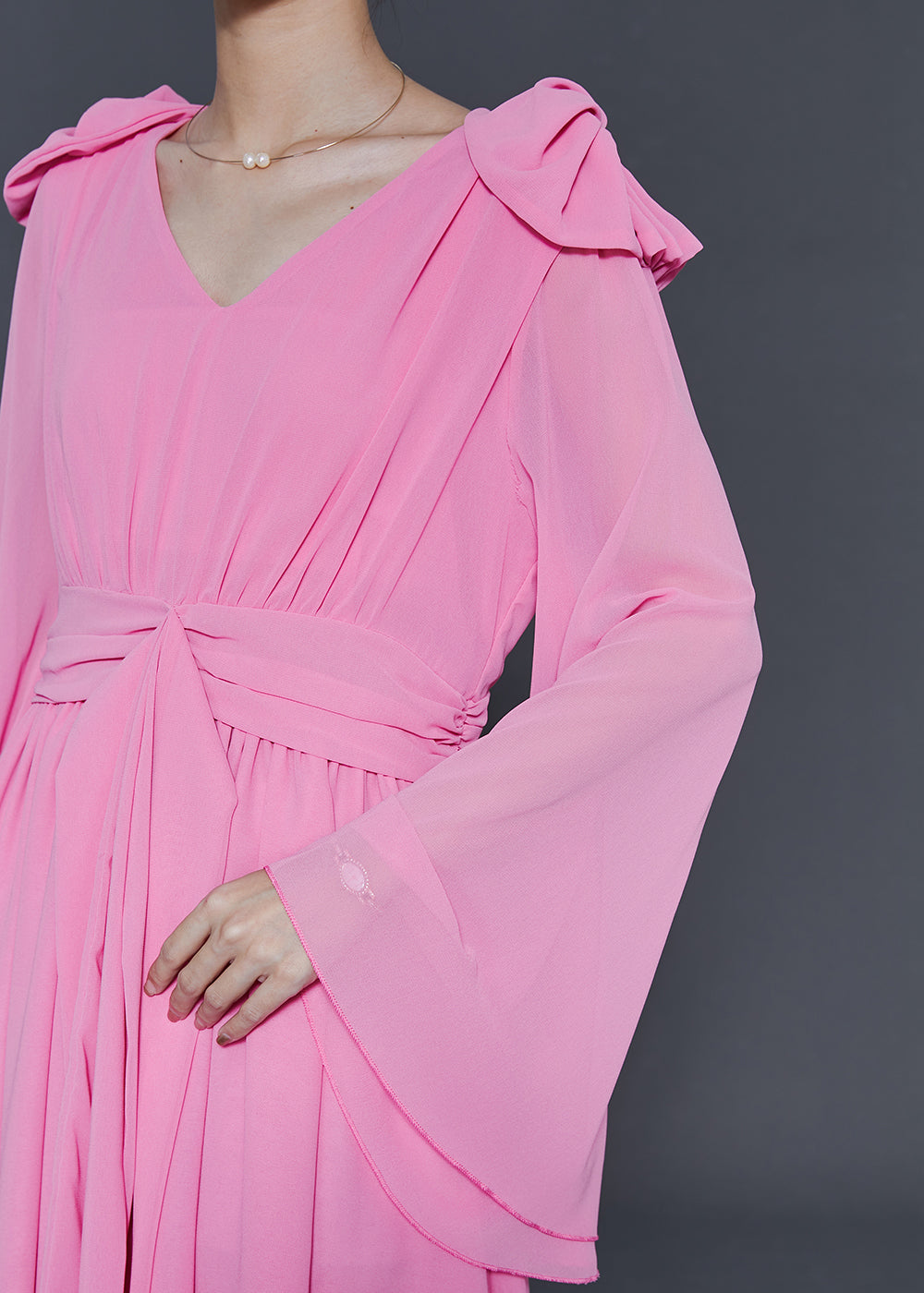 Pink Low High Design Exra Large Hem Chiffon Vacation Dresses Fall