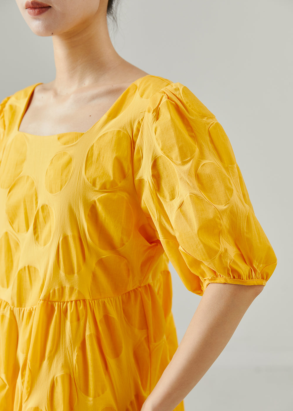 Yellow Square Collar Cotton Holiday Dress Summer