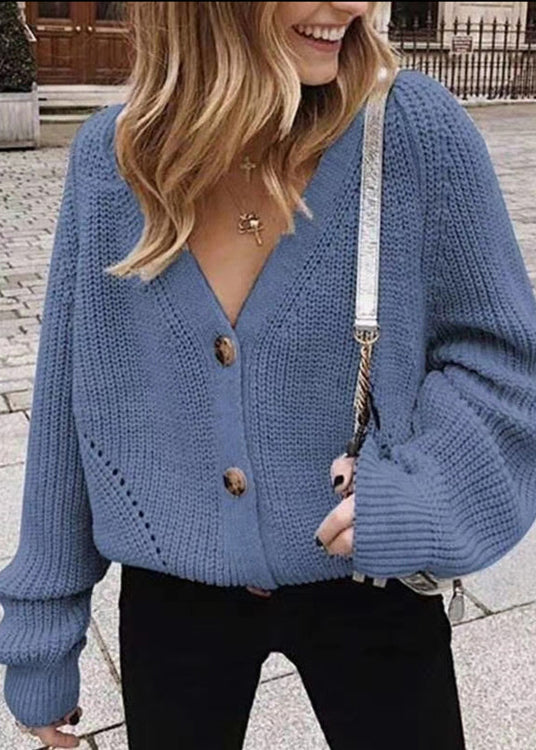 Boutique Khaki V Neck Button Knit Cardigan Fall