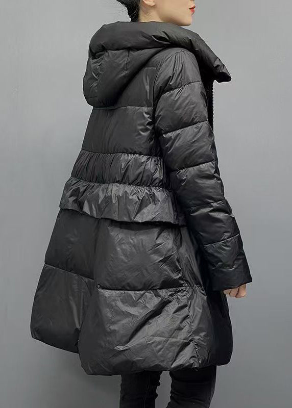 Khaki Hooded Zippered Pockets Down Coats Winter