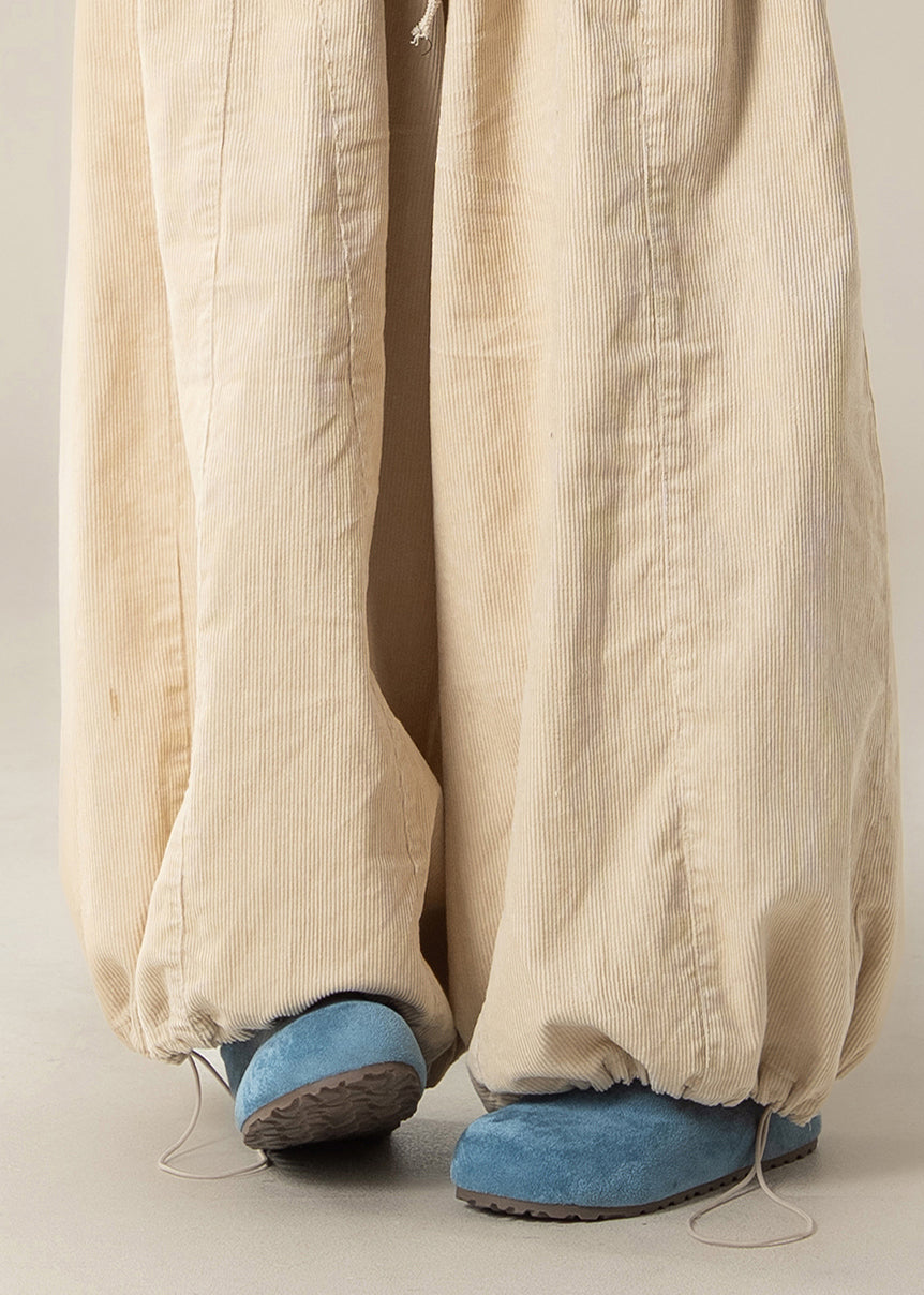 Apricot Drawstring High Waist Cotton Beam Pants Fall