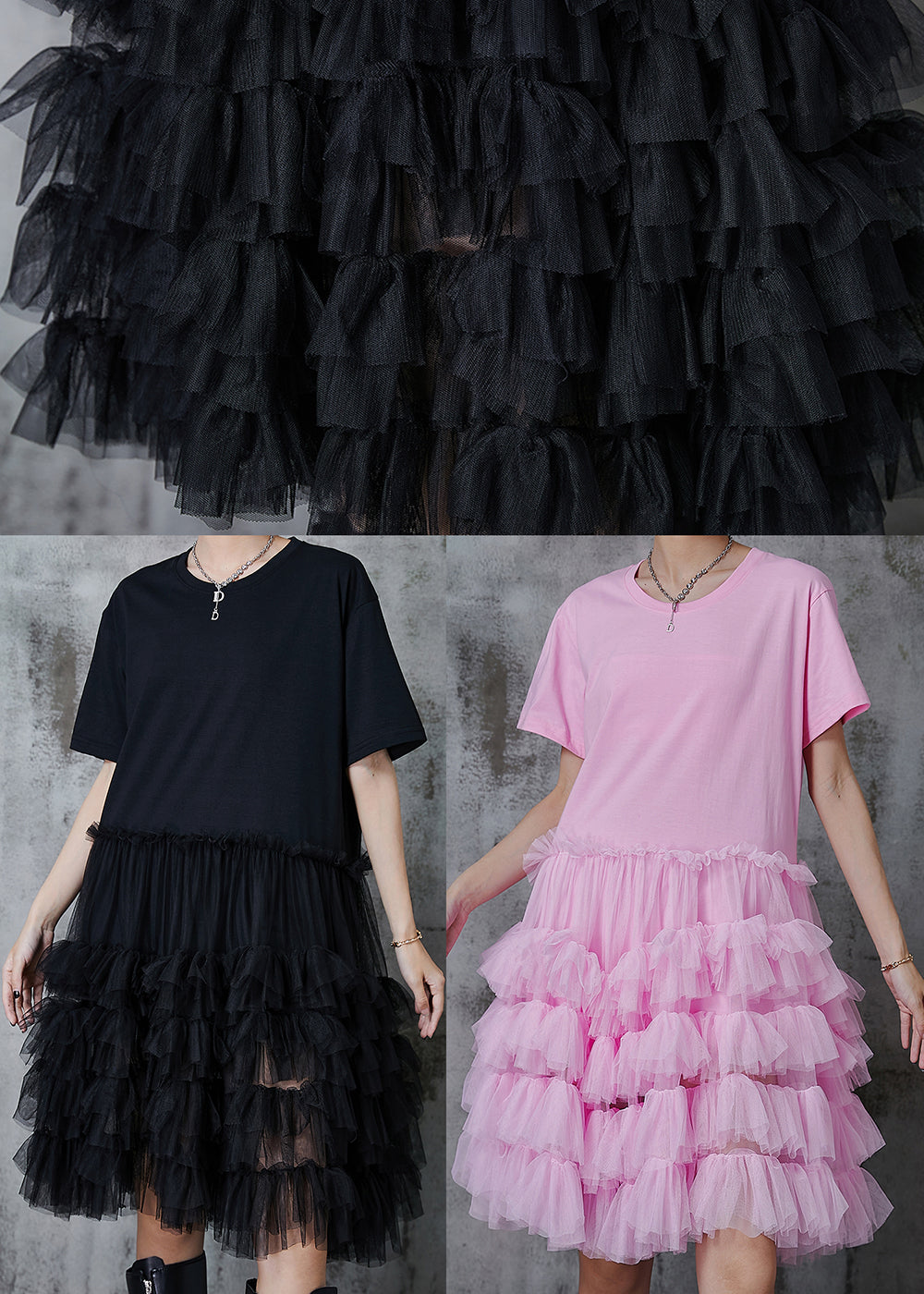 Black Oversized Patchwork Cotton Dresses Summer