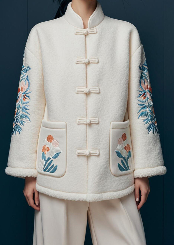 Beige Print Pockets Teddy Faux Fur Coats Winter