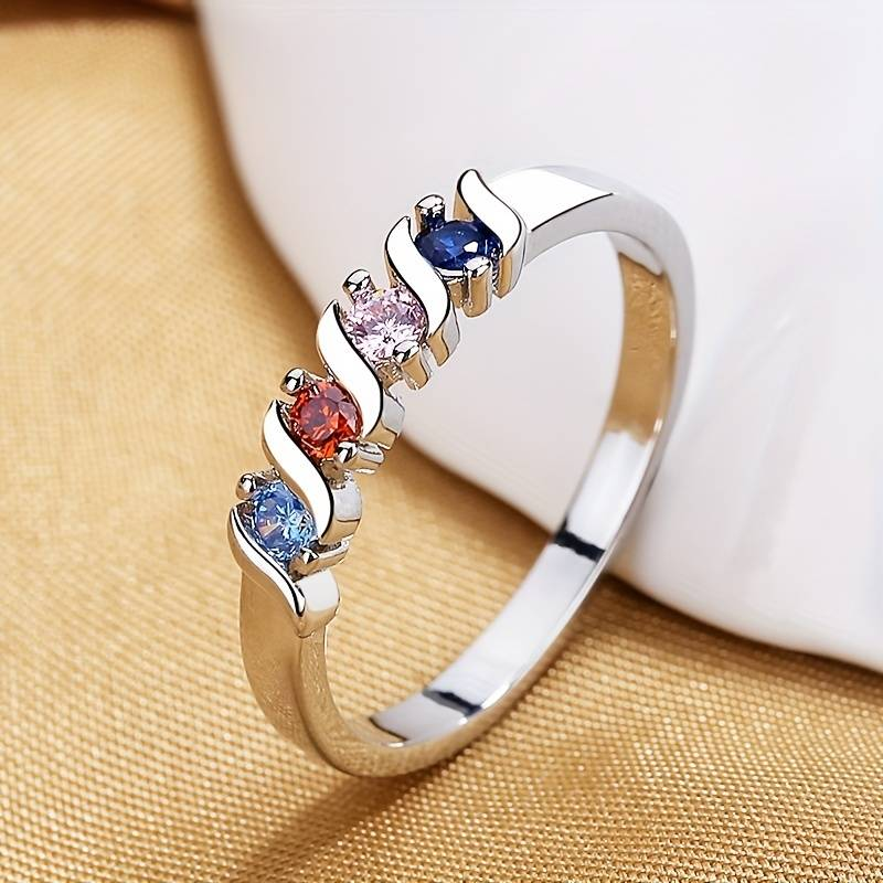 Colorful Inlaid Zirconia Silver Ring