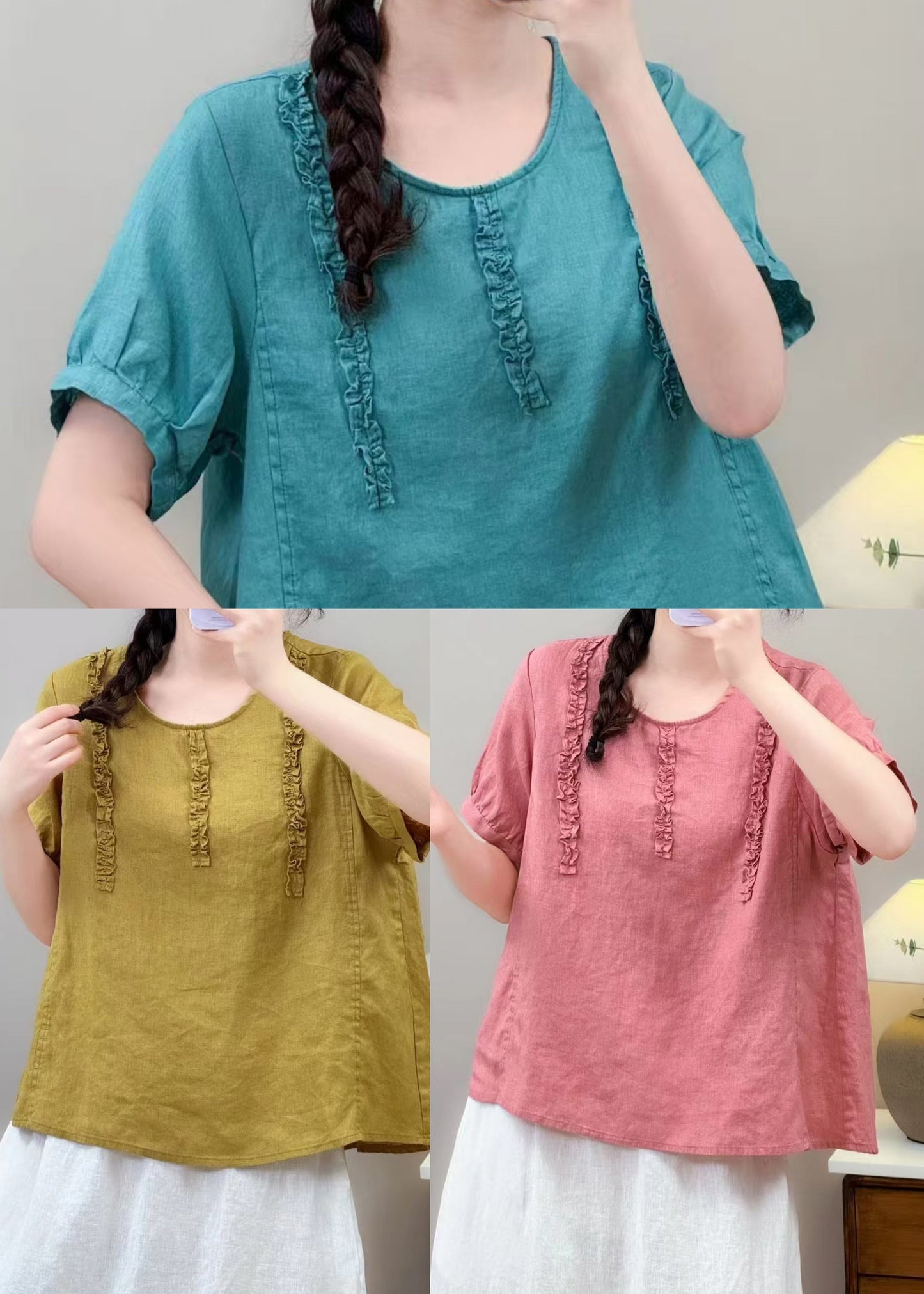 Pink Ruffled Cotton Shirt Top Summer