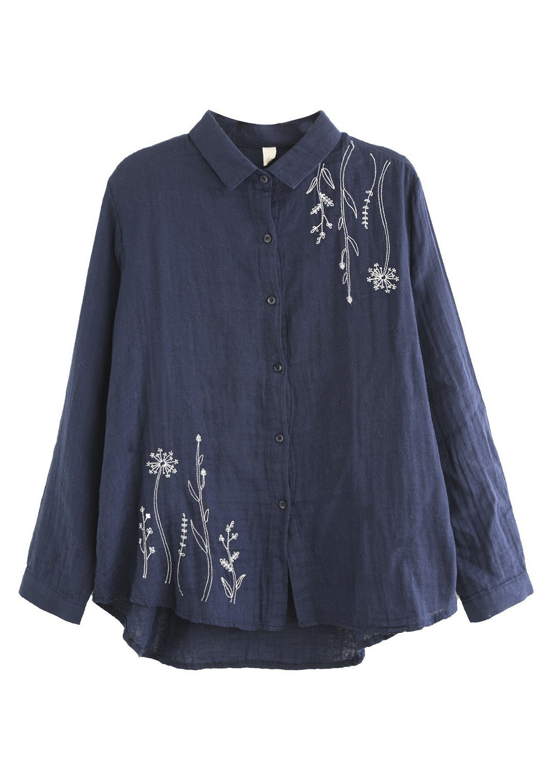 Navy Blue Embroidered Cotton Shirt Spring