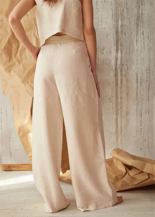 New Apricot Pockets Button Linen Straight Pants Spring