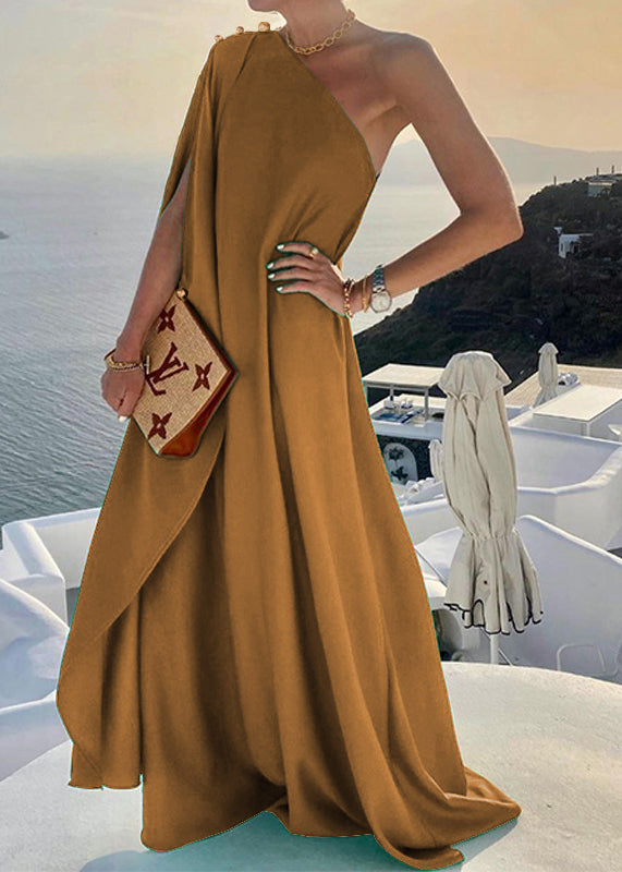 Black One Shoulder Side Open Cotton Long Dresses Summer