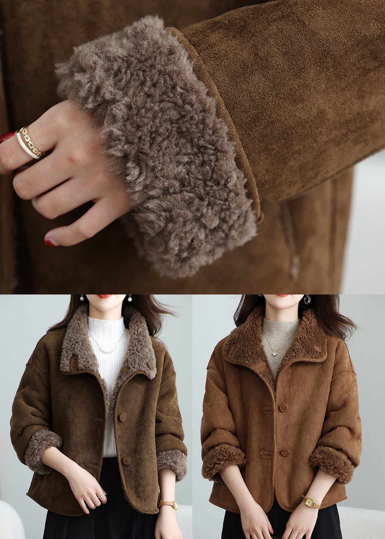 Organic Coffee Wear on Both Sides Teddy Woolen Jacket Winter