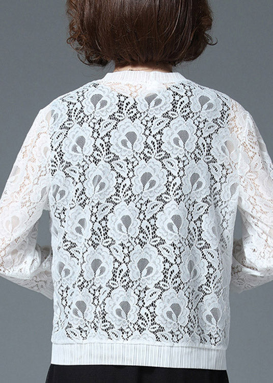 White Hollow Out Lace Upf 50+ Cardigan Long Sleeve