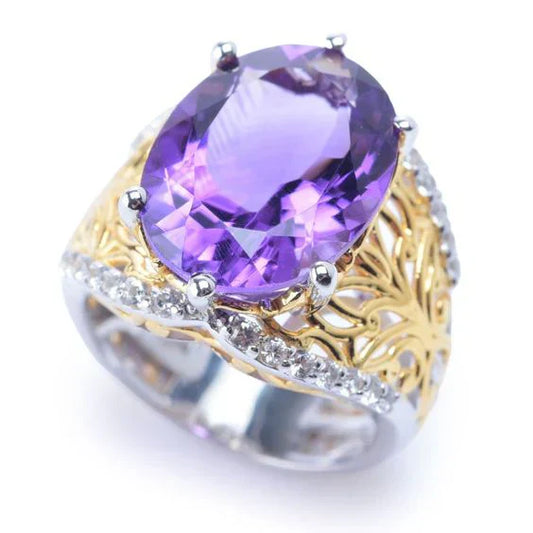 Anillo Cristal Morado Vintage en Oro Brillante