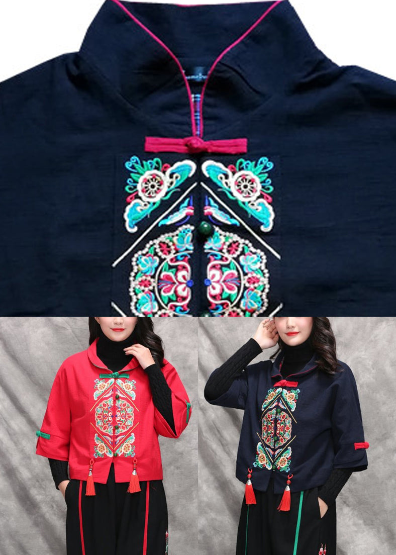 Navy Peter Pan Collar Tassel Coats Long Sleeve