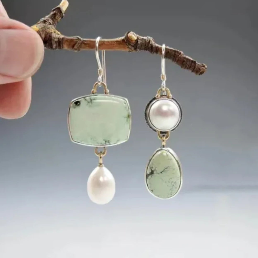 Natural Green Stone Pearl Earrings
