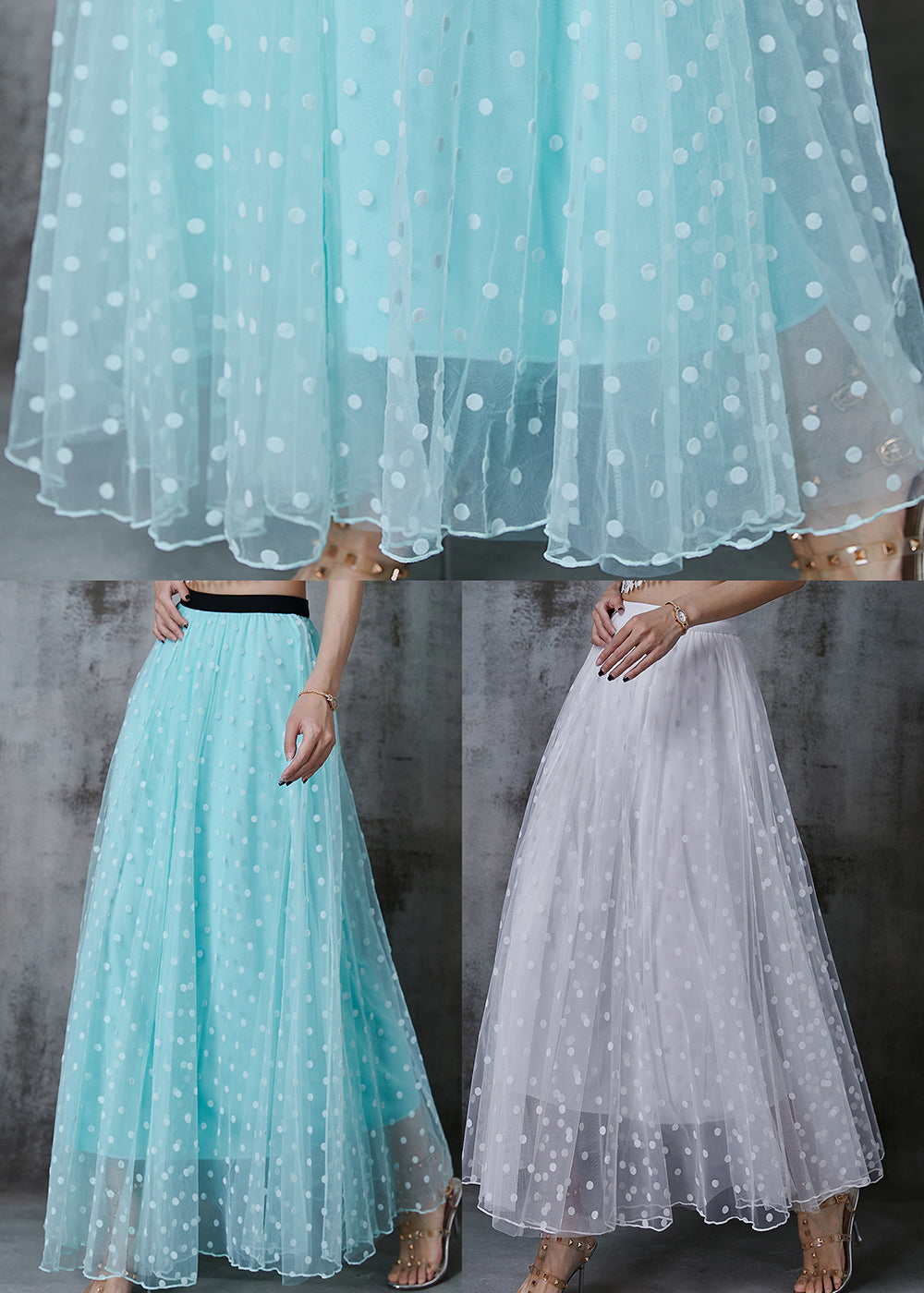 White Print Exra Large Hem Tulle Skirts Summer
