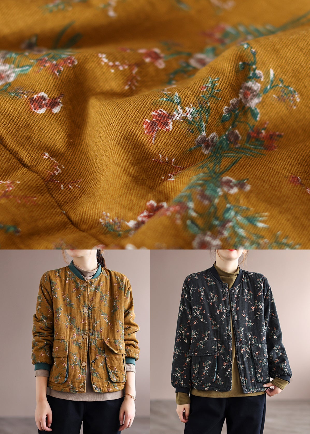 Orange Pockets Patchwork Fine Cotton Filled Winter Coats