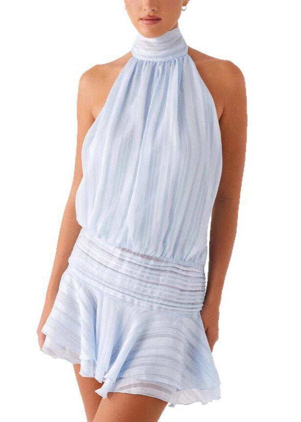 Beige Backless Patchwork Silk Dress Sleeveless