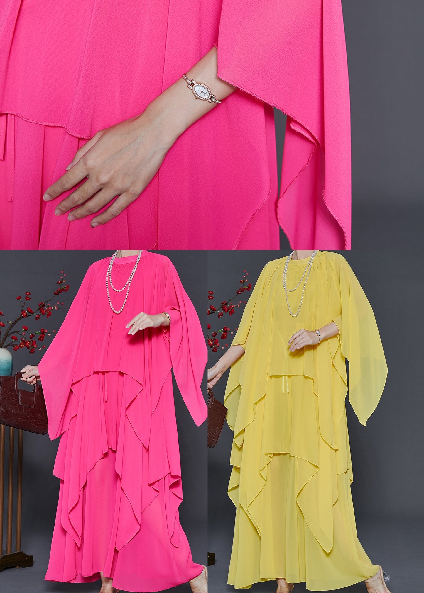 Diy Pink Asymmetrical Design Chiffon Maxi Dresses Summer