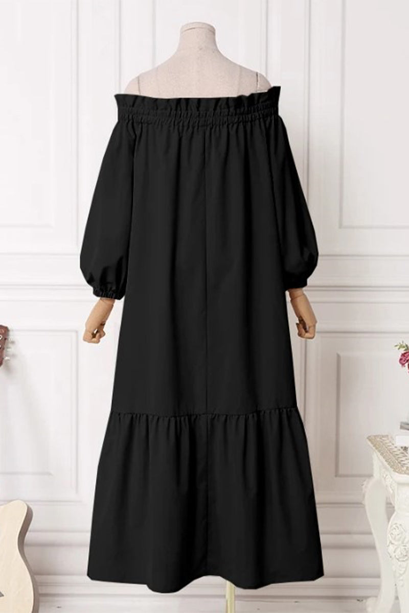 Patchwork Off the Shoulder a Line Dresses(3 Colors)