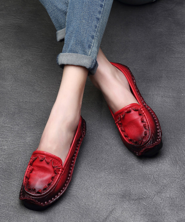 Coffee Handmade Cowhide Leather Flat Shoes