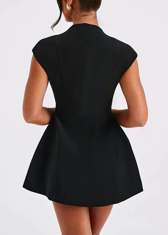 Style Black V Neck Cotton Mini Dresses Summer