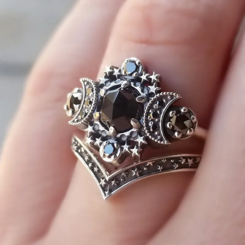 Silver Black Stone Ring