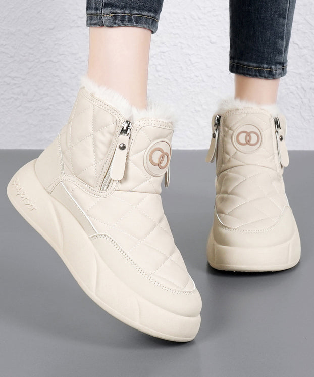 Splicing Platform Boots Khaki Fuzzy Wool Lined