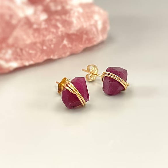 Red Stone Golden Earrings