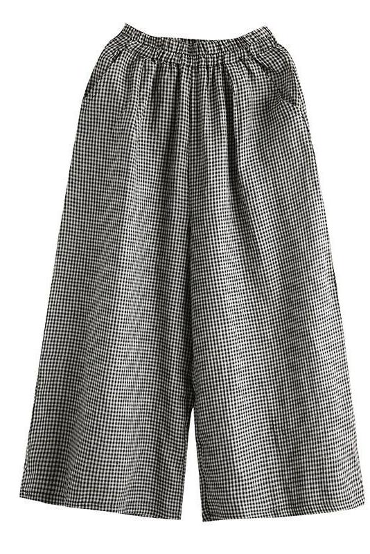 - Lotstrends Hand-made Plaid Linen Wide Leg Pants