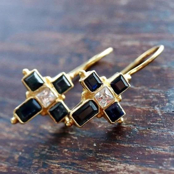 Black & Zirconia Golden Earrings