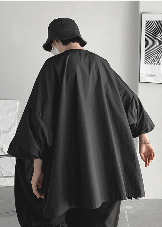 Black Asymmetrical Oversized Cotton Shirts Spring
