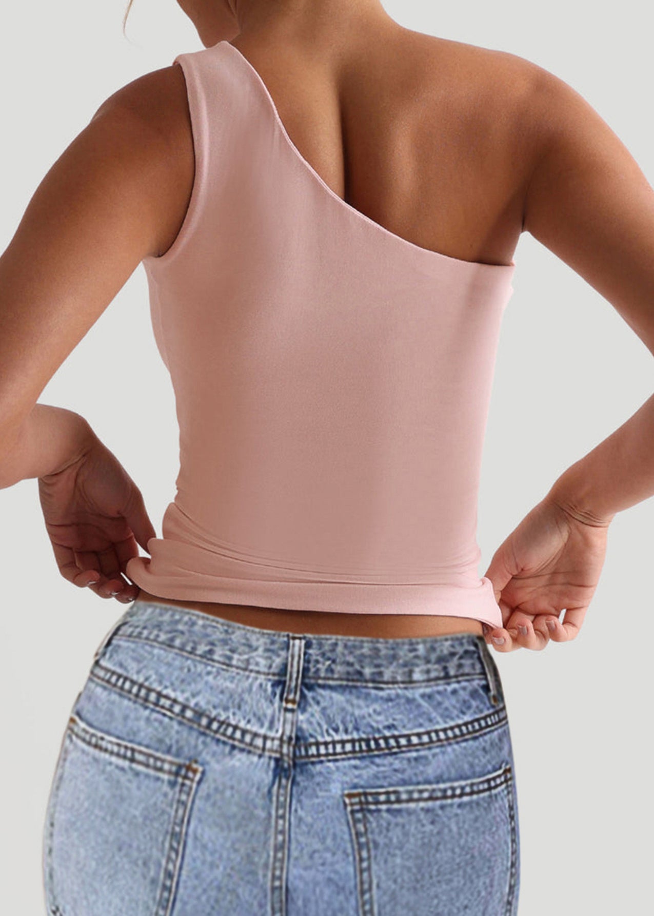 Italian White One Shoulder Slim Fit Tank Top Summer