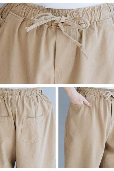 Loose Khaki Harem Cotton Summer Trousers