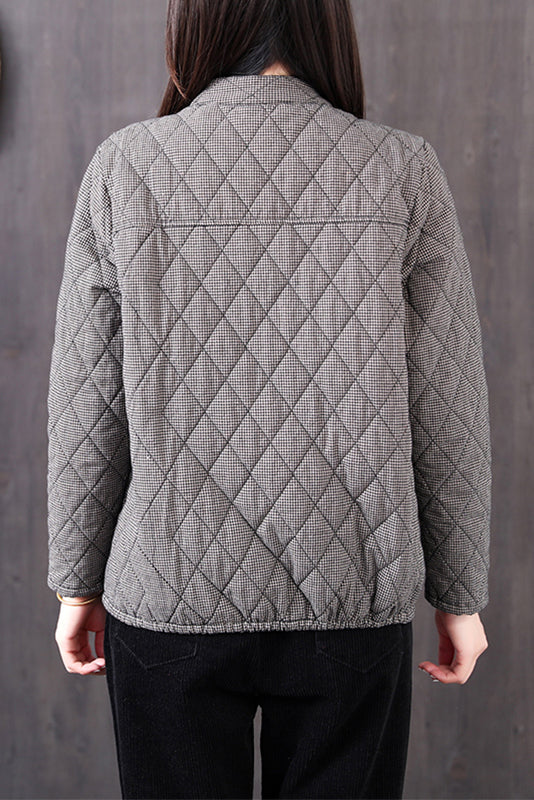 New Plaid Short Coat Cotton Linen Loose Quilted Jacket