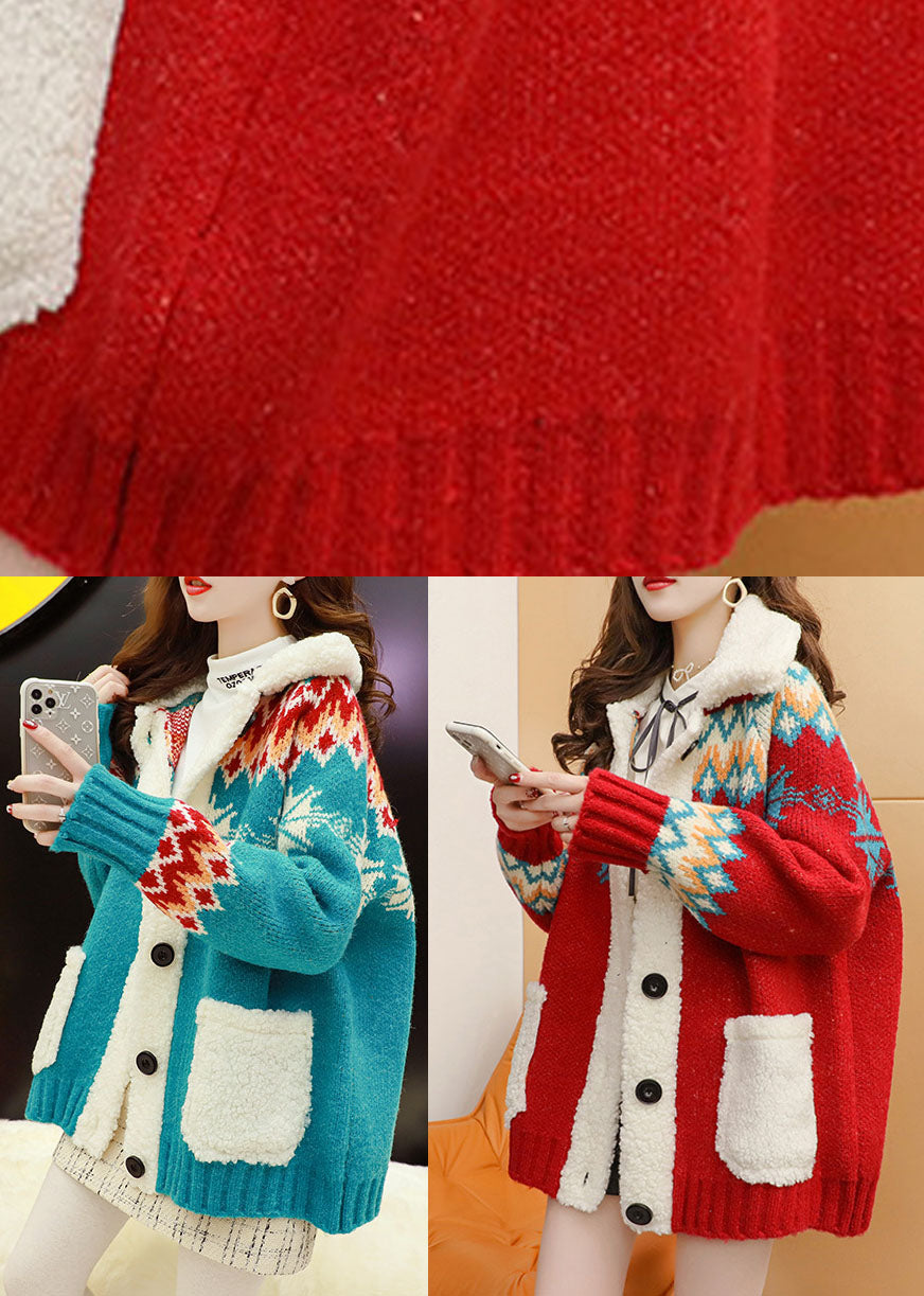 Italian Red Loose Pockets Fall Sweater Coat