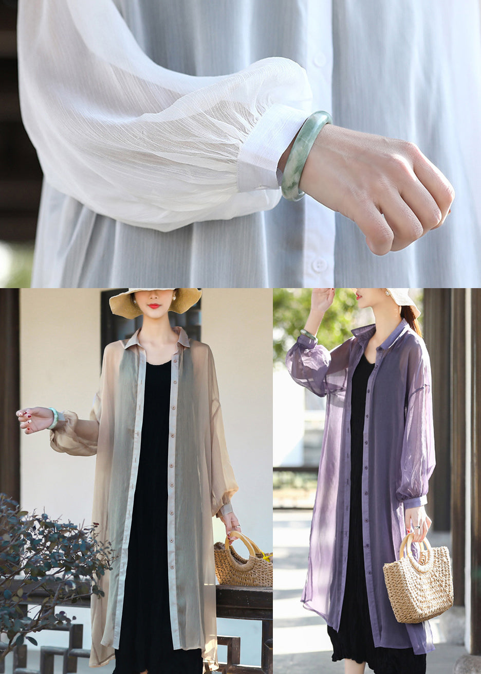 Khaki Upf 50+ Tulle Long Cardigan Long Sleeve