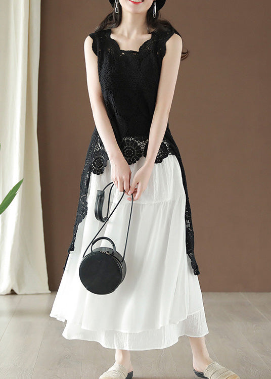 Black Asymmetrical Hollow Out Low High Design Cotton Top Summer