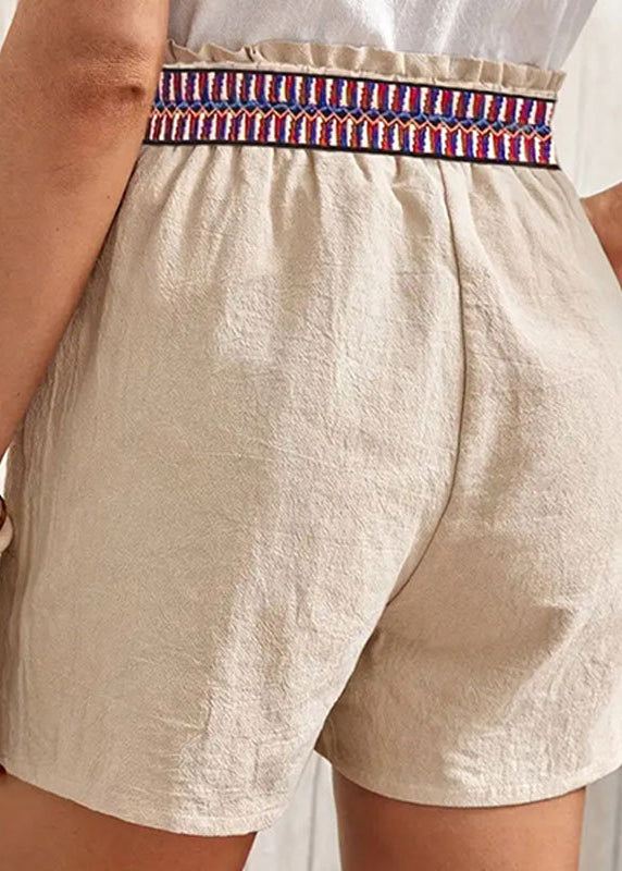 Apricot Lace Up Pockets Cotton Shorts Summer