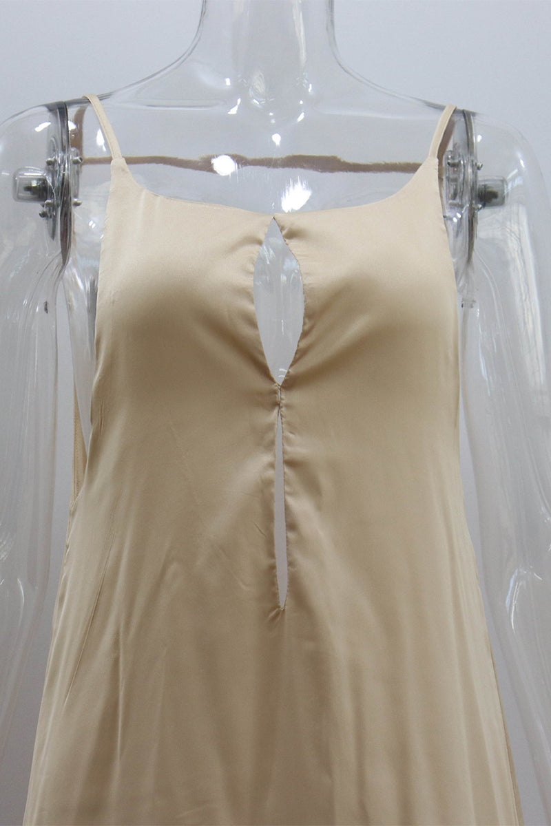 Vacation Color Hollow Out Backless O Neck Sling Dresses