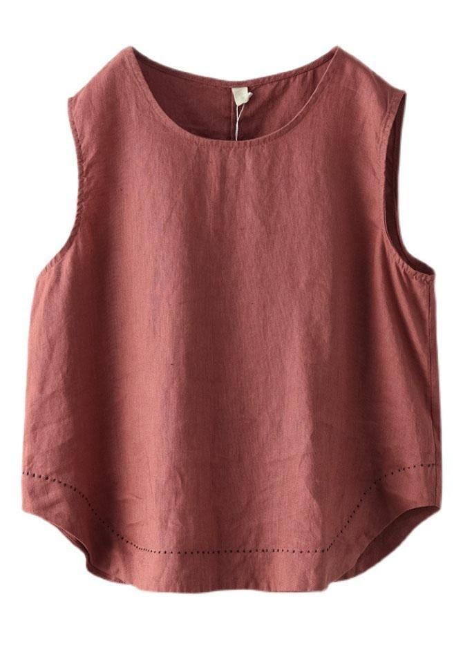 Natural Rubber Red Sleeveless Linen Beach Vest Summer