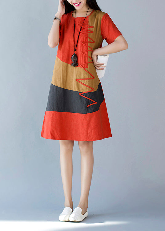 Style Orange Print Cotton a Line Dresses Summer
