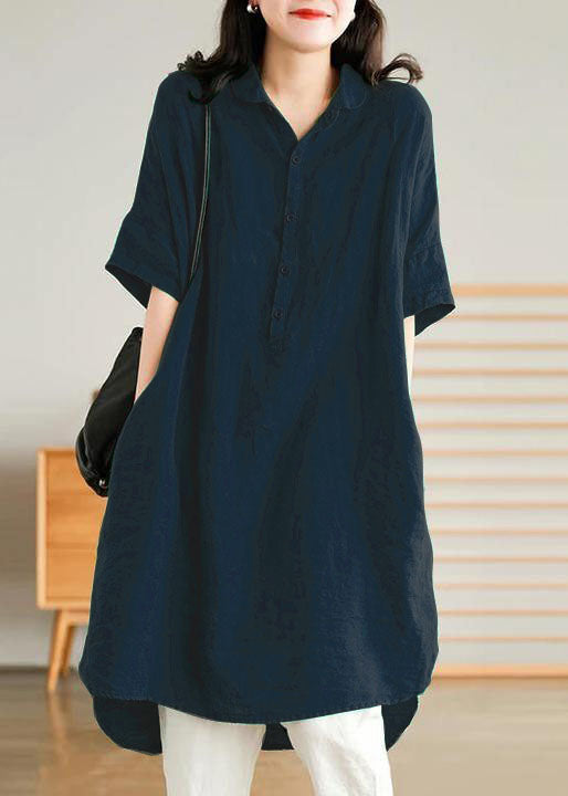 Jade White-crane Linen Linen Shirt Dress