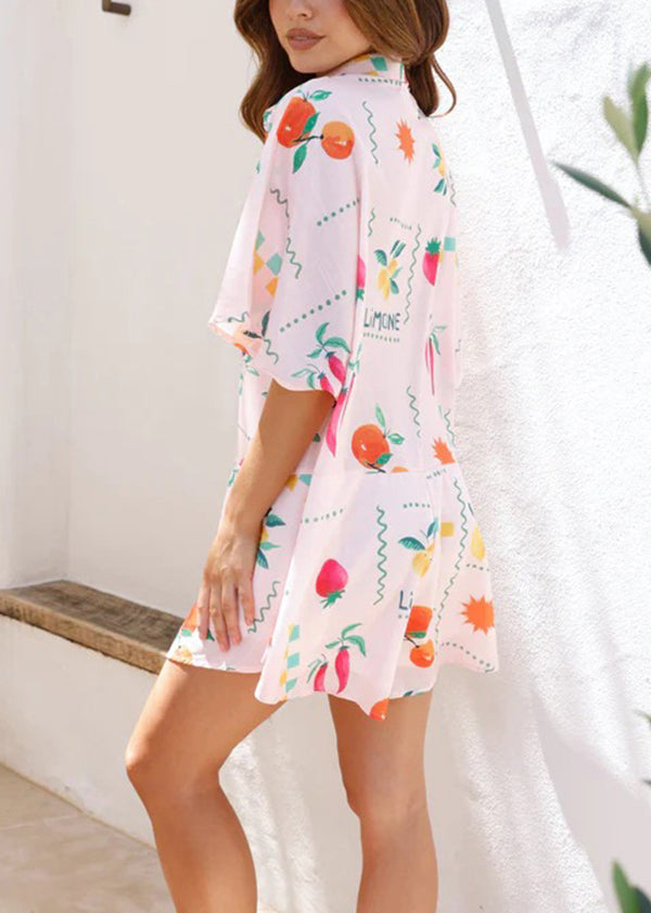 Pink Peter Pan Collar Print Cotton Jumpsuit Summer